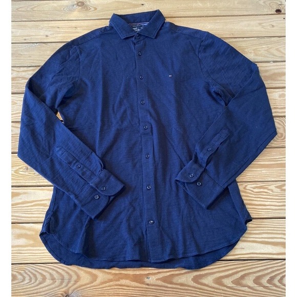 Tommy Hilfiger Knit Button Up Shirt Size Large Men’s Navy - Picture 1 of 6